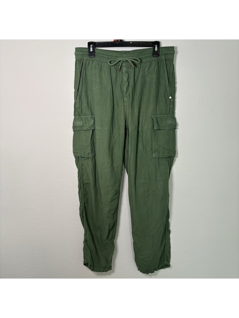 Vilebrequin Pants Mens 100% Linen Pants Olive Green Size L Beach Lounge Cargo